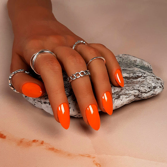 hand made orange almond press on nails