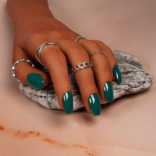 hand made dark green coffin press on nails