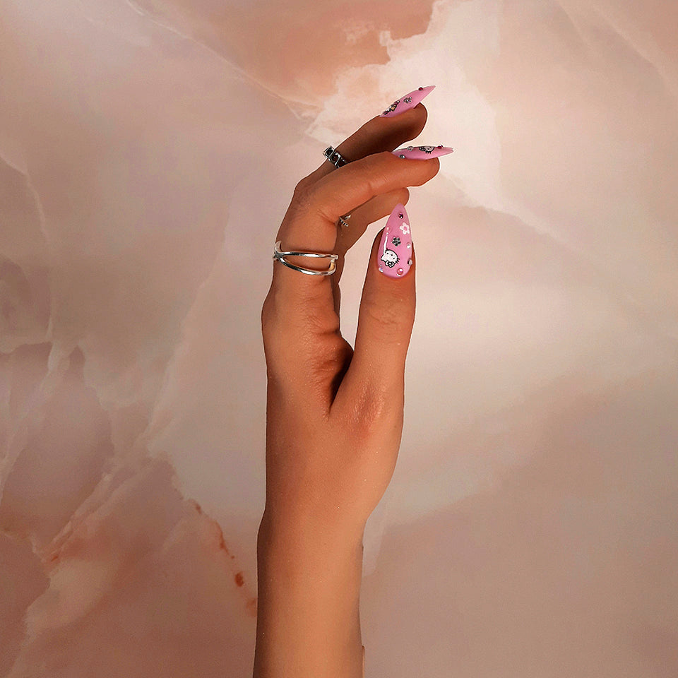 Cute Pink Kitty Press On Nails