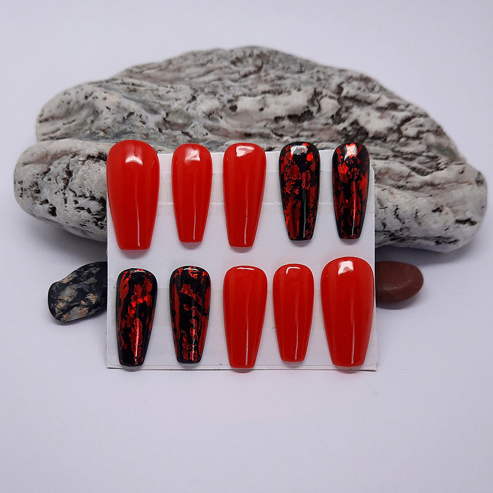 Red & Black Press On Nails