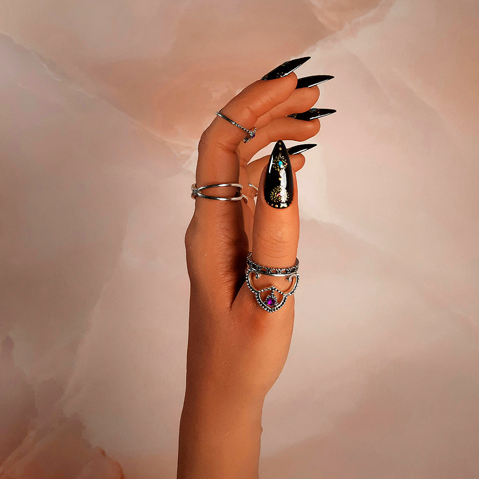 Black Decorated Press On Nails