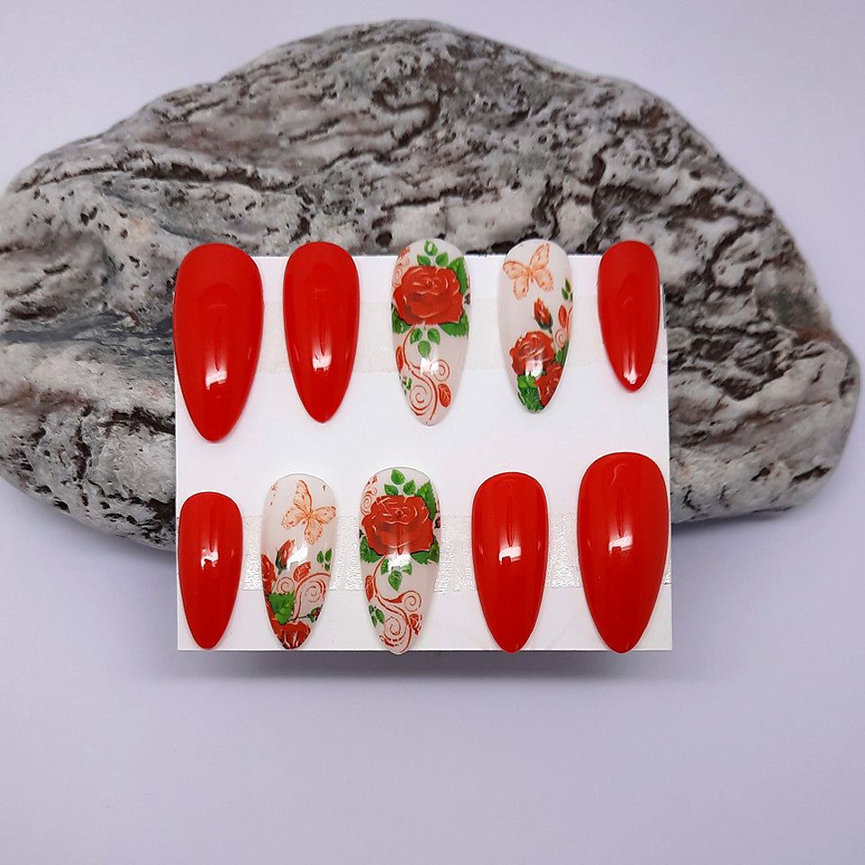 Red Roses Press On Nails