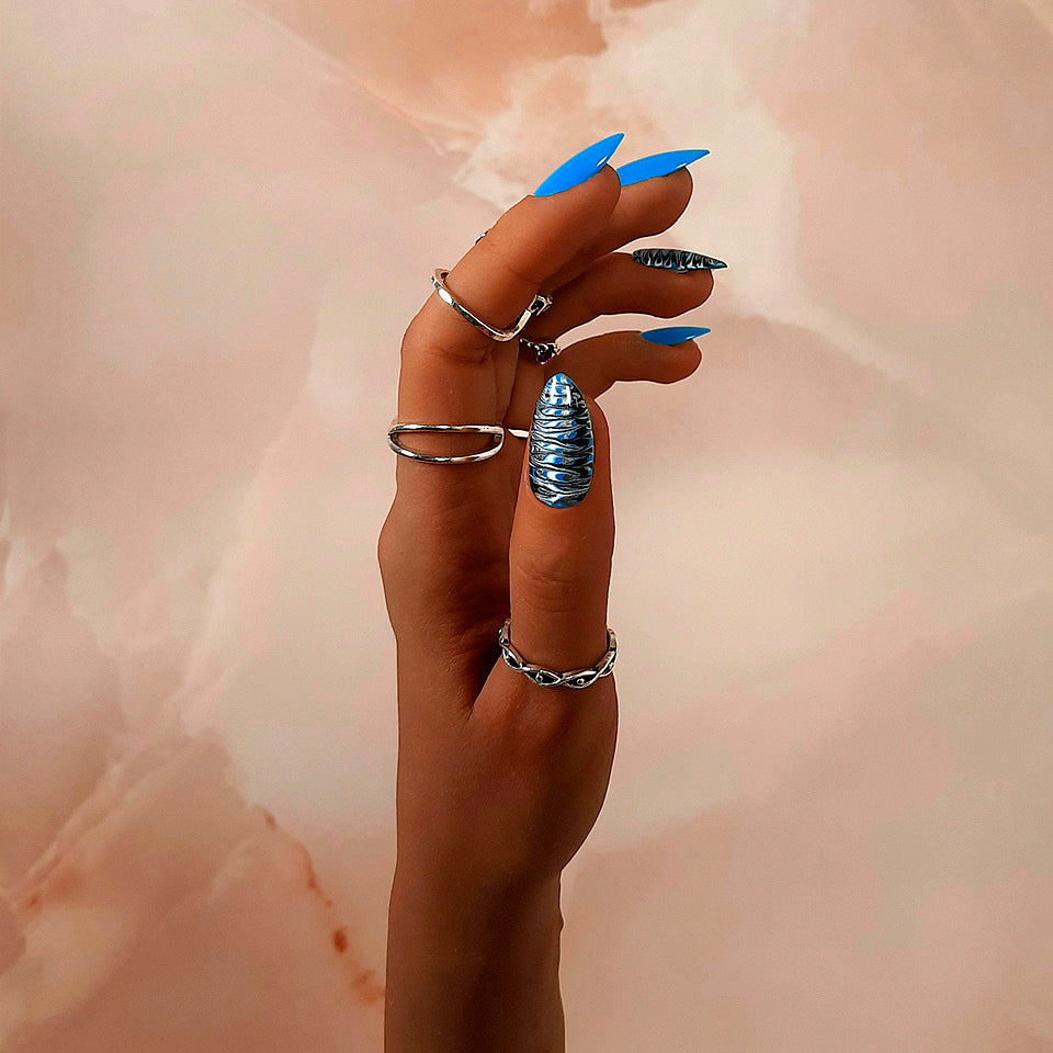 Blue Abstract Press On Nails