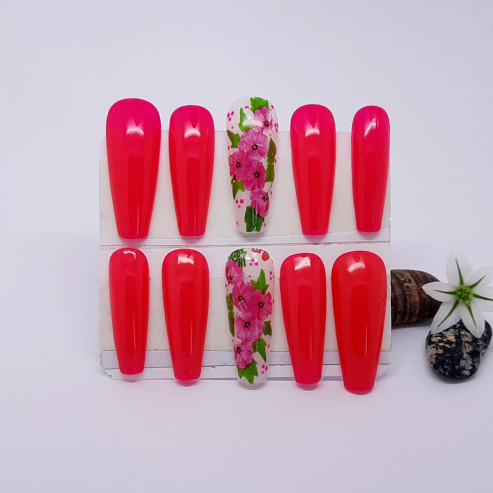 Pink Flower Press On Nails