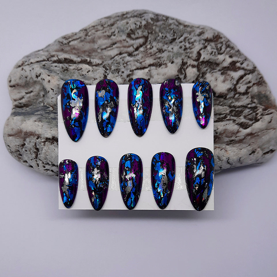 Black Press On Nails with Foils