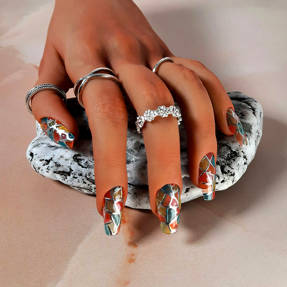 Stained glass effect press on nails
