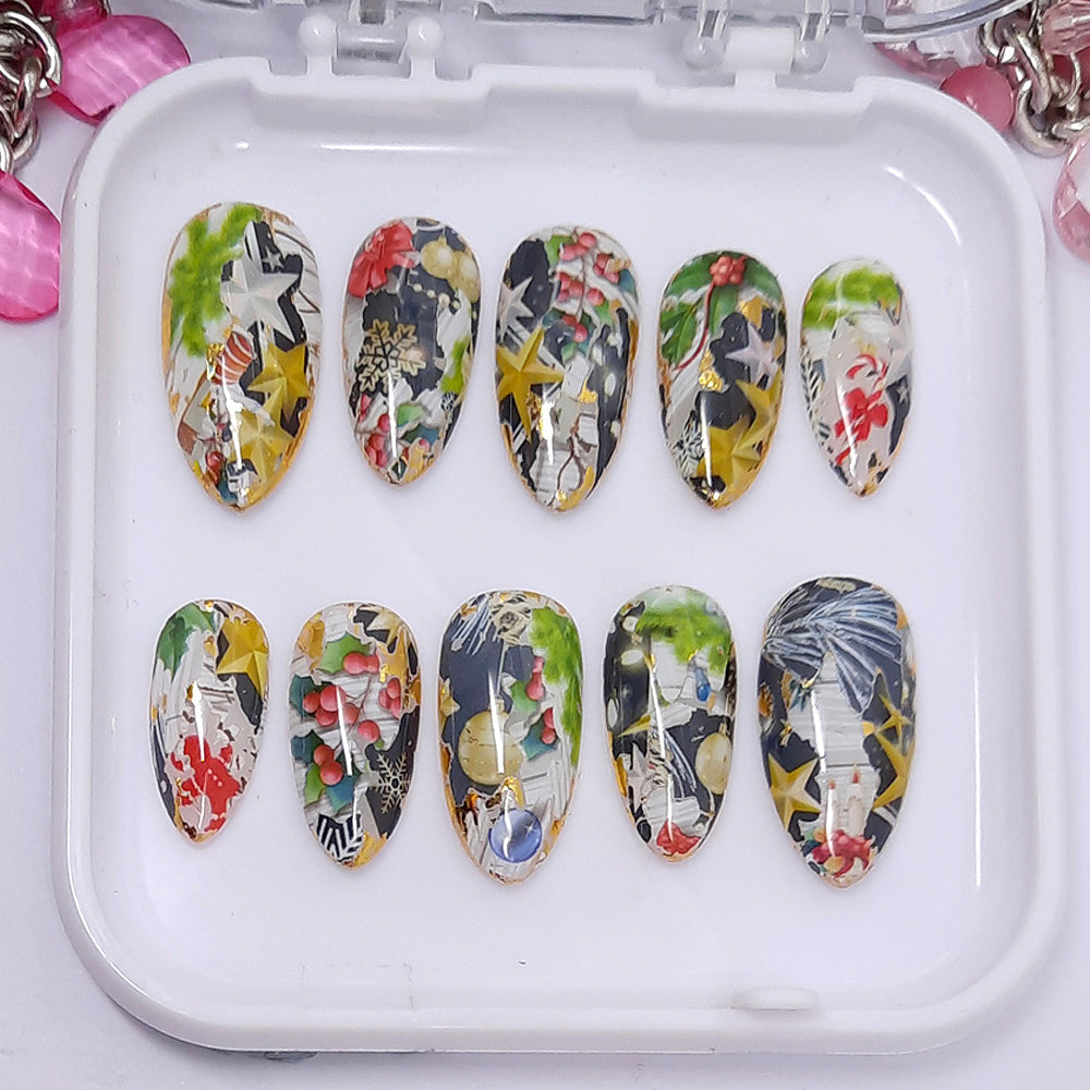 gorgeous press on nails with an abstract Christmas design