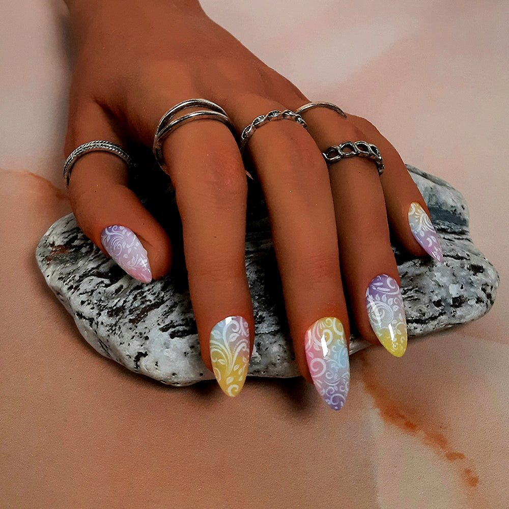 beautiful rainbow ombre hand made press on nails