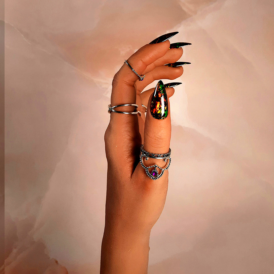 Black Press On Nails with Foils