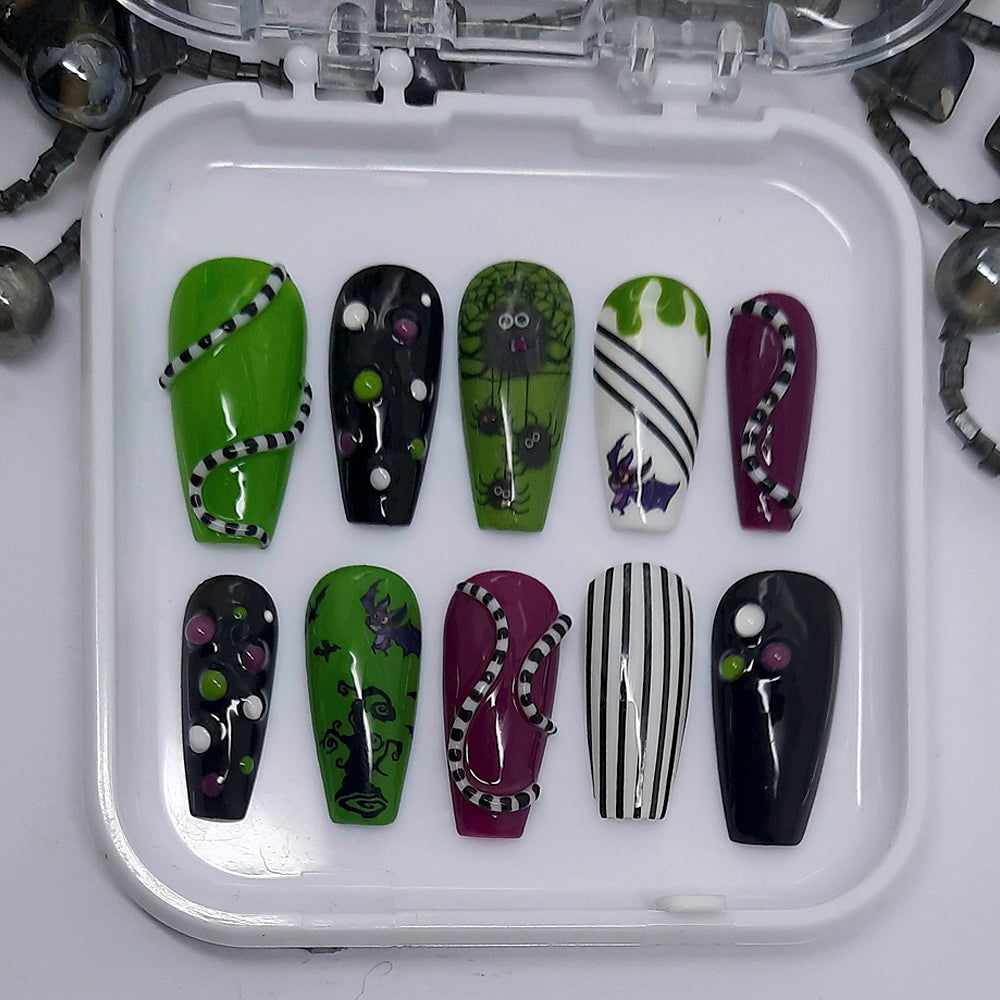 Beetlejuice inspired press on nails