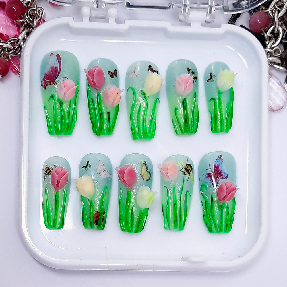 Size: Small, Tulips & Butterflies Press on Nails