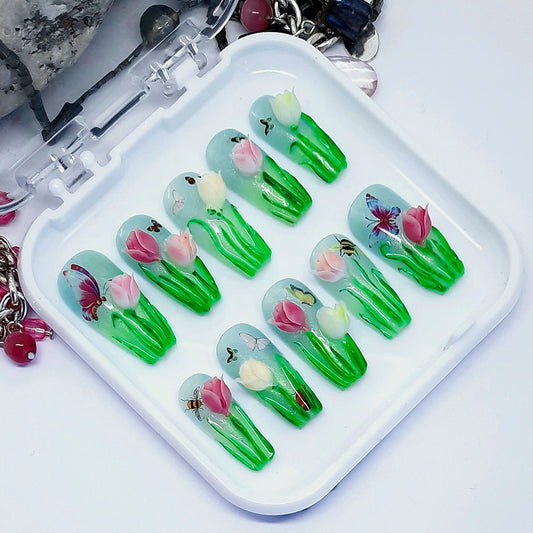 Size: Small, Tulips & Butterflies Press on Nails