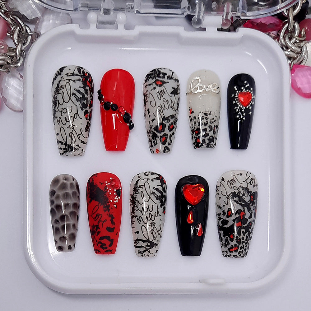 Black & Red Animal Print Press On Nails