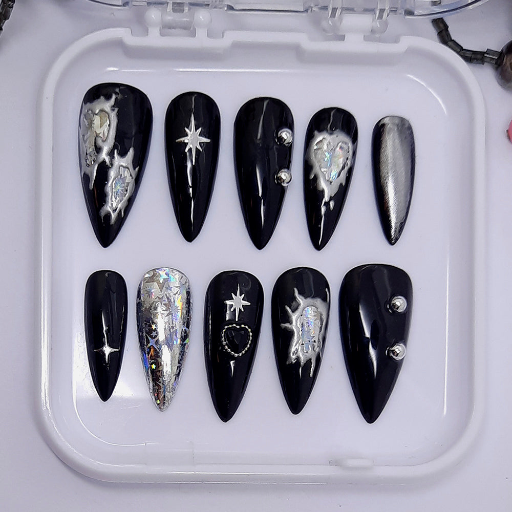 Black & Silver Press On Nails