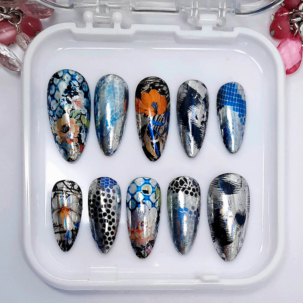 Silver Metallic Animal Print Press On Nails