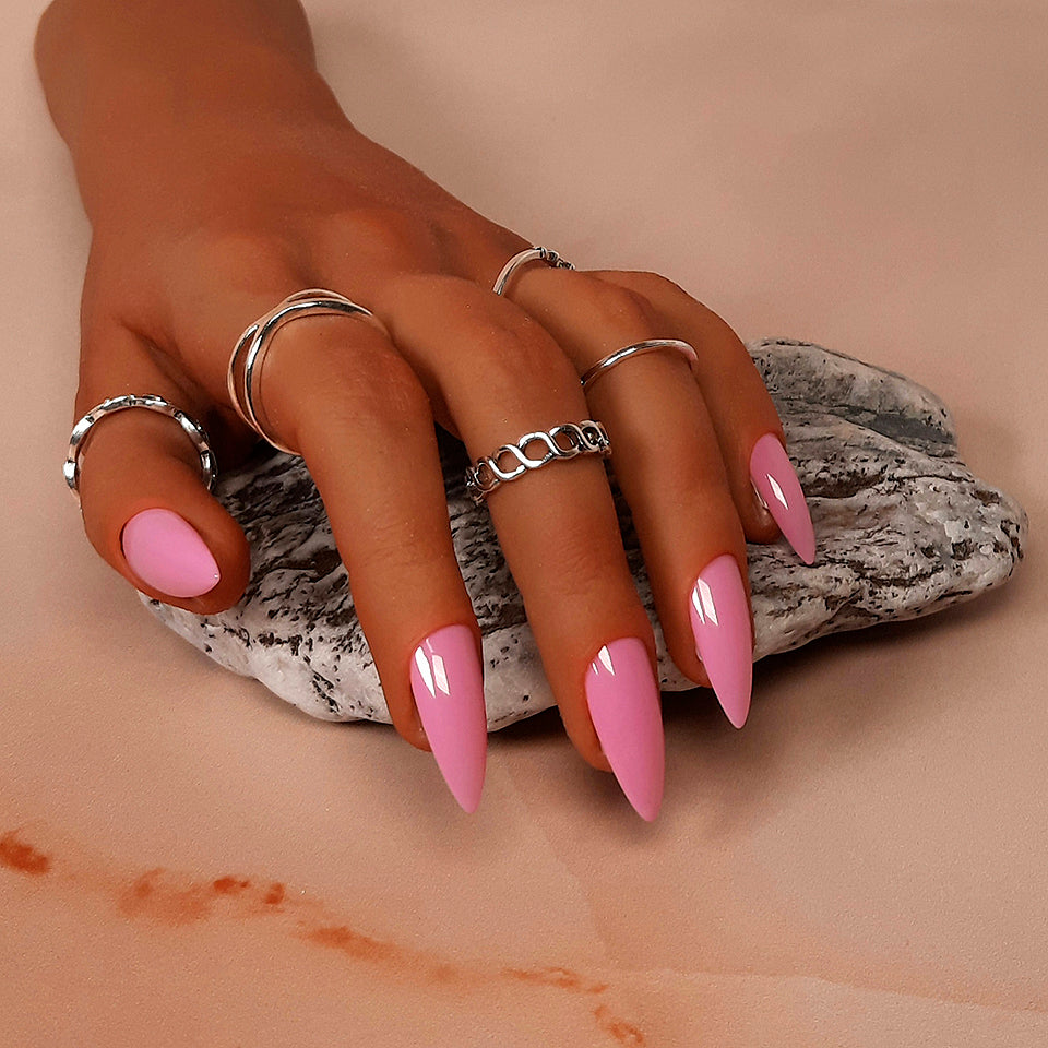 hand made pink stiletto press on nails