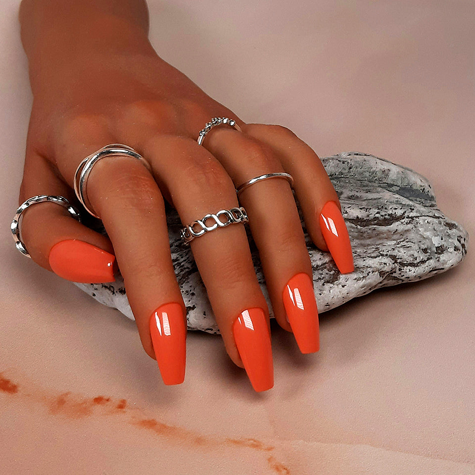 hand made coral coffin press on nails