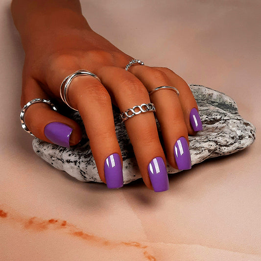 hand made lilac purple short square press on nails
