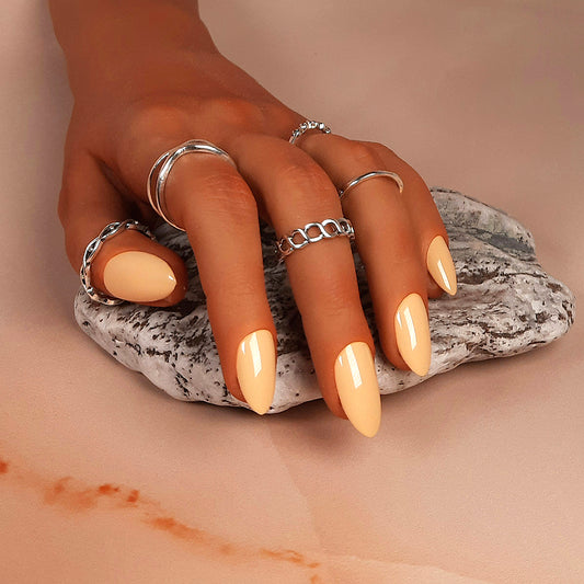 hand made apricot short almond press on nails