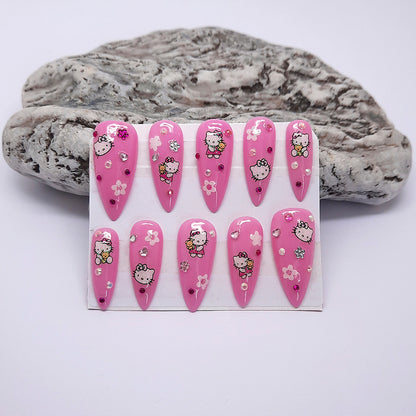 Cute Pink Kitty Press On Nails