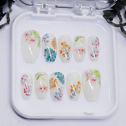 White Floral Press On Nails