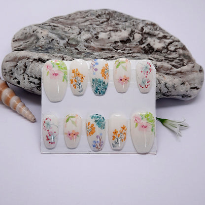 White Floral Press On Nails