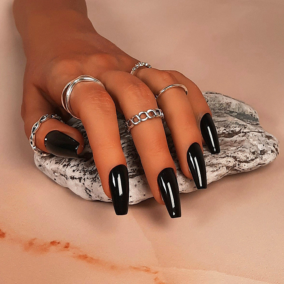hand made black coffin press on nails