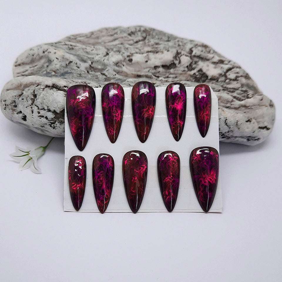 Black & Pink Swirly Press On Nails