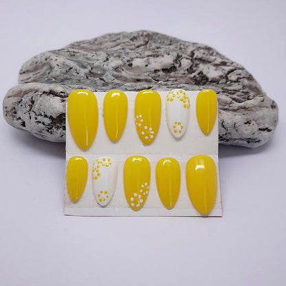 Yellow & White Floral Press On Nails