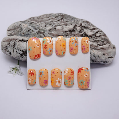 Beautiful Press On Nails with Hand Painted Flowers