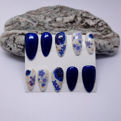 Blue & White Floral Press On Nails
