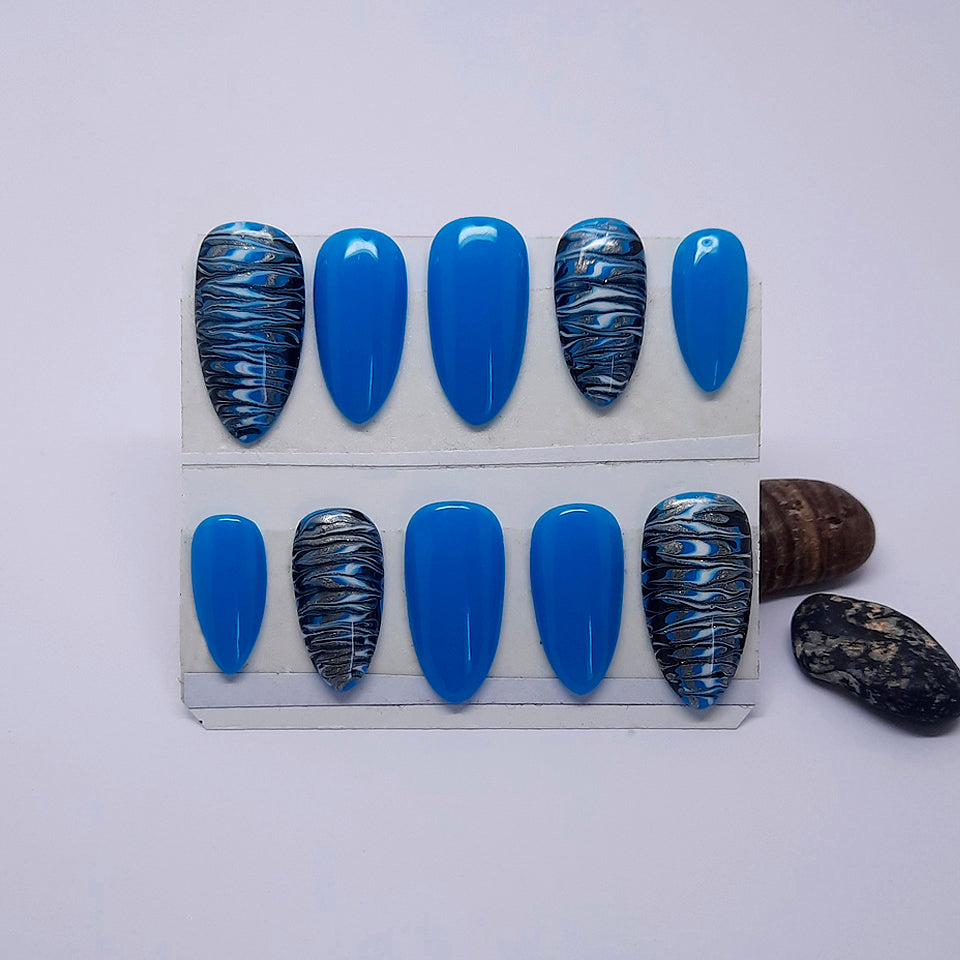 Blue Abstract Press On Nails