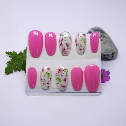 Pink & White Floral Press On Nails