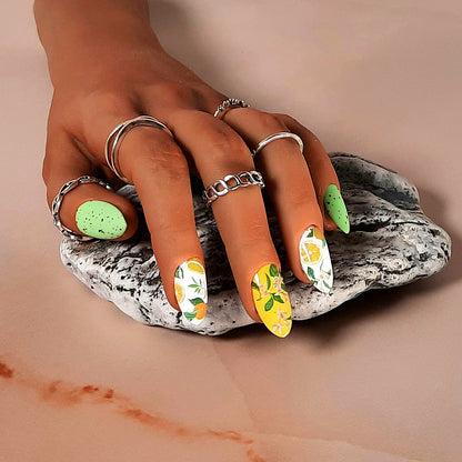 hand made almond press on nails with lemons
