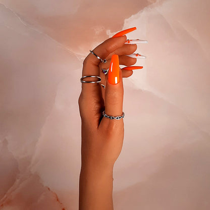 Bright Orange Floral Press On Nails