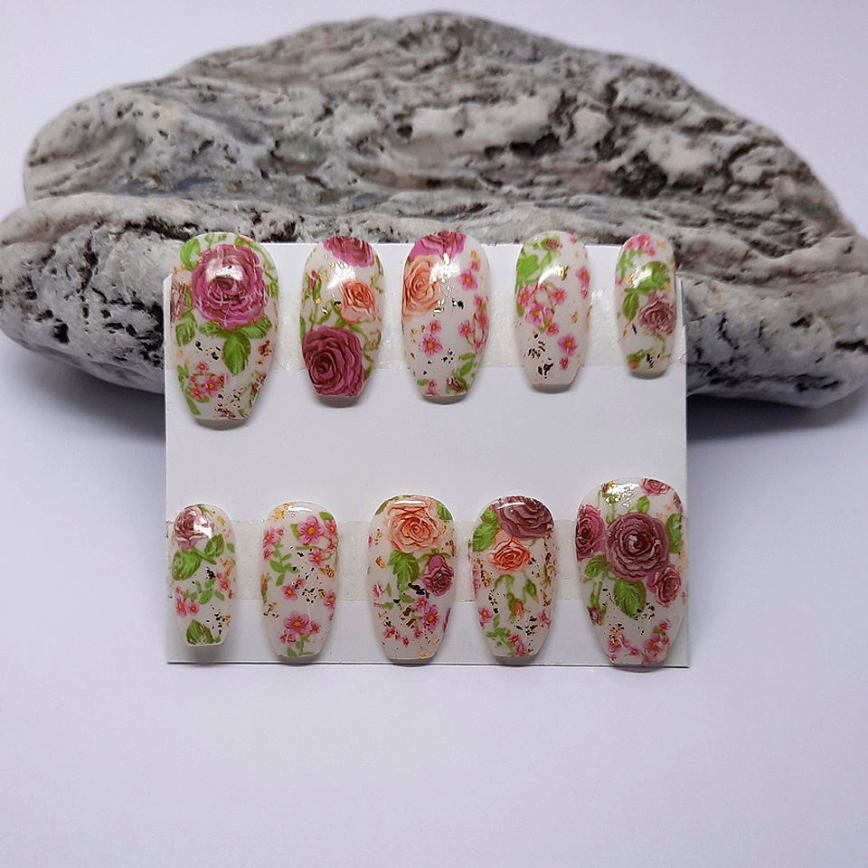 Milky Floral Press On Nails