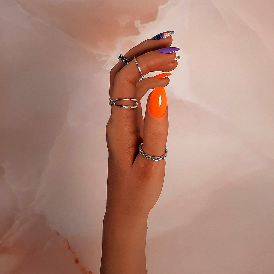 Orange & Lilac Floral Press On Nails