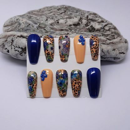 Animal Print & Floral Press On Nails with 3D Flowers