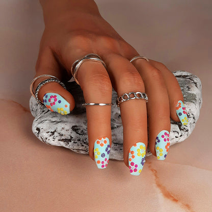 Press On Nails with Glitter Flowers