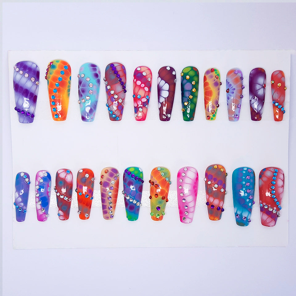 Colorful nail art designs on a white background