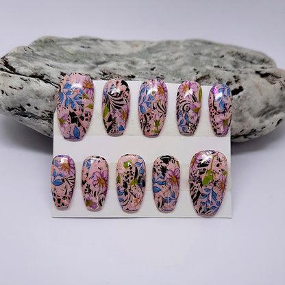 Pretty Abstract Floral Press On Nails