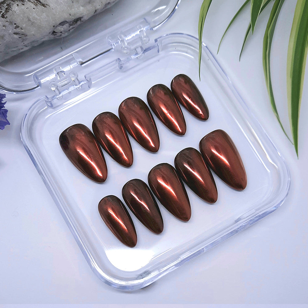stunning copper chrome press on nails