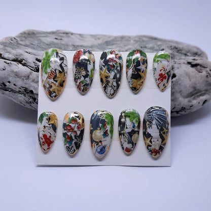 hand made Christmas press on nails with an abstract design