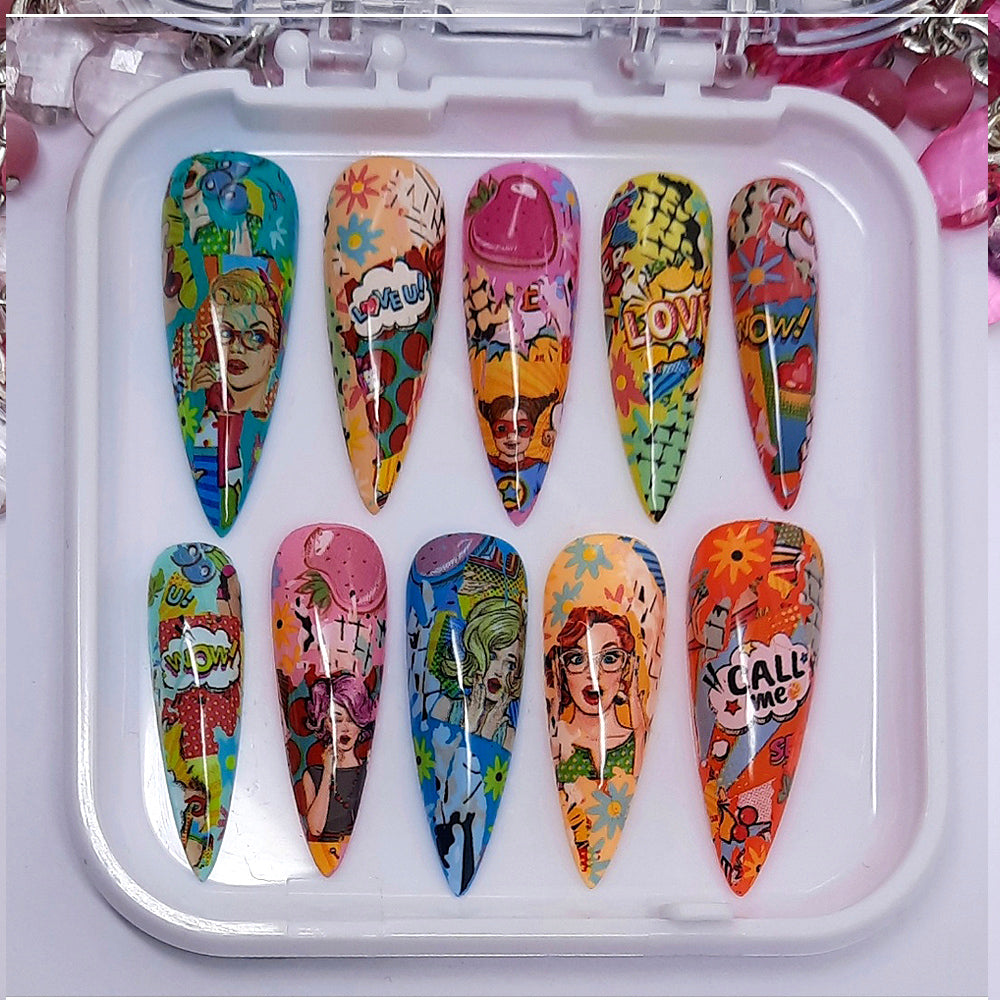 Cartoon Comic Strip Press On Nails