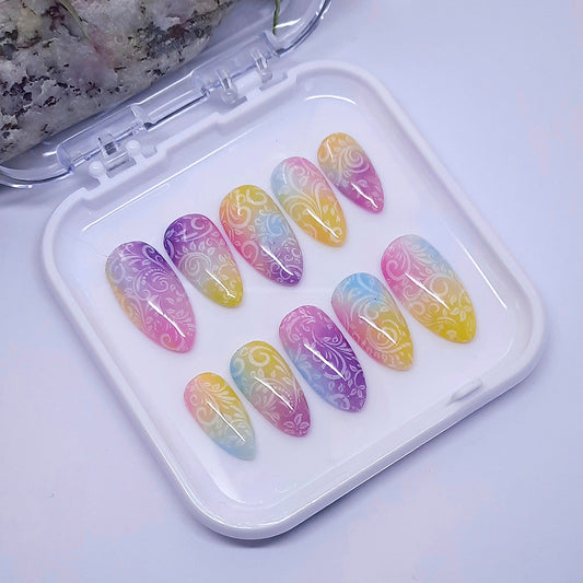 beautiful rainbow ombre hand made press on nails