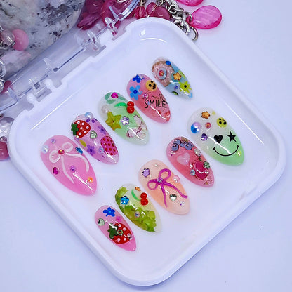 fun and colourful summer vibes press on nails