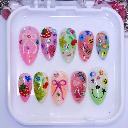 fun and colourful summer vibes press on nails