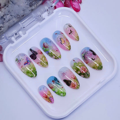 beautiful flower and butterfly press on nails