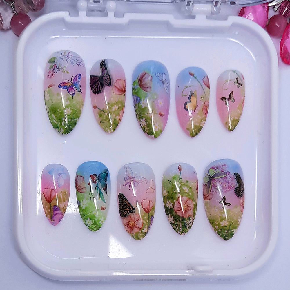 beautiful flower and butterfly press on nails