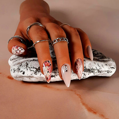 Snakeskin & Flowers Press On Nails with Crystals